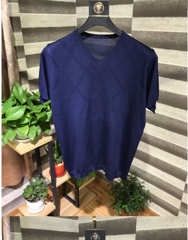 Băng lụa áo len nam mỏng người đàn ông trung niên của ngắn tay V-Cổ t-shirt lụa áo len 2018 mùa hè mới nửa tay áo áo len nam hàn quốc