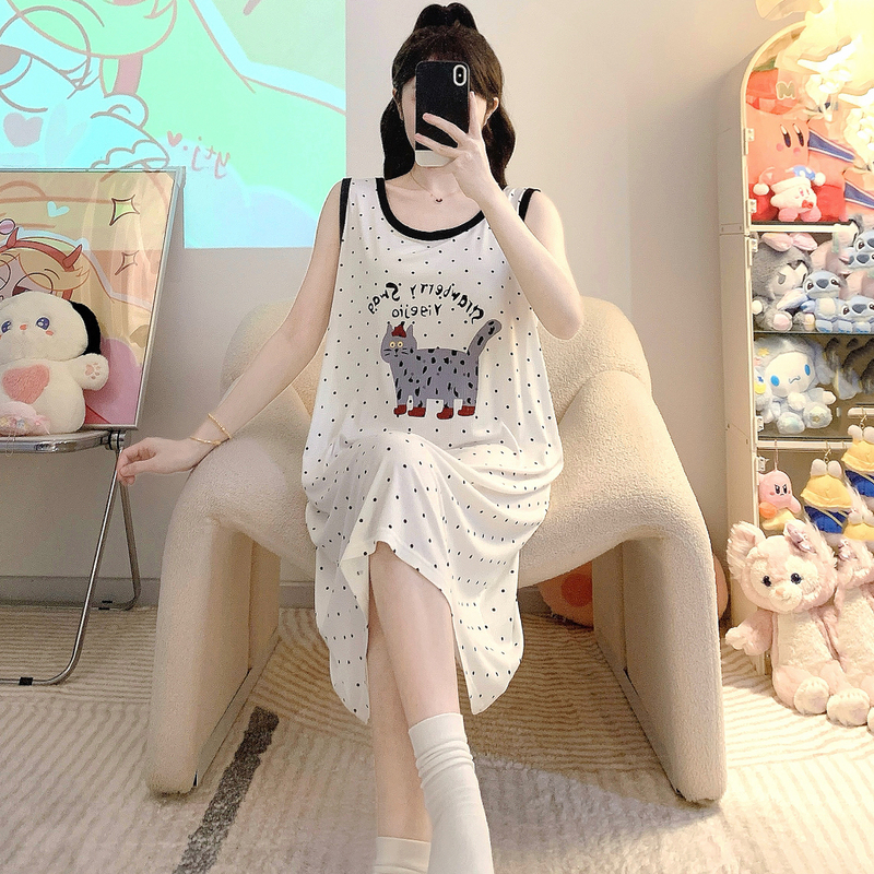 Nightgown for Women 2026 New Summer Sleeveless Vest Dress Mid-Length Casual Can Be Worn Outside Modal Large Size Pajamas Nightgown for Women 2026 New Summer Sleeveless Vest Dress Mid-Length Casual Can Be Worn Outside Modal Large Size Pajamas