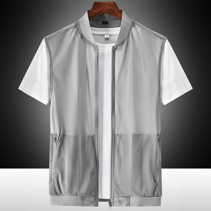 Summer Vest for Men, Outdoor Sun Protection, Ultra-Thin Breathable Vest, Baseball Collar, Sports Vest, Loose Large Size Mesh Vest