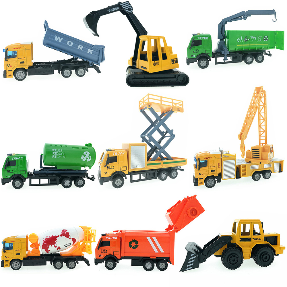 1:55 Children's pullback simulation dump truck transporter alloy engineering fire truck sanitation vehicle model boy toy