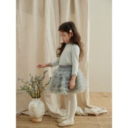 SonnyKids ເດັກຍິງແຂນຍາວ Lace Top Elegant Gauze Skirt Elegant Puff Skirt Western Style Princess Skirt Autumn