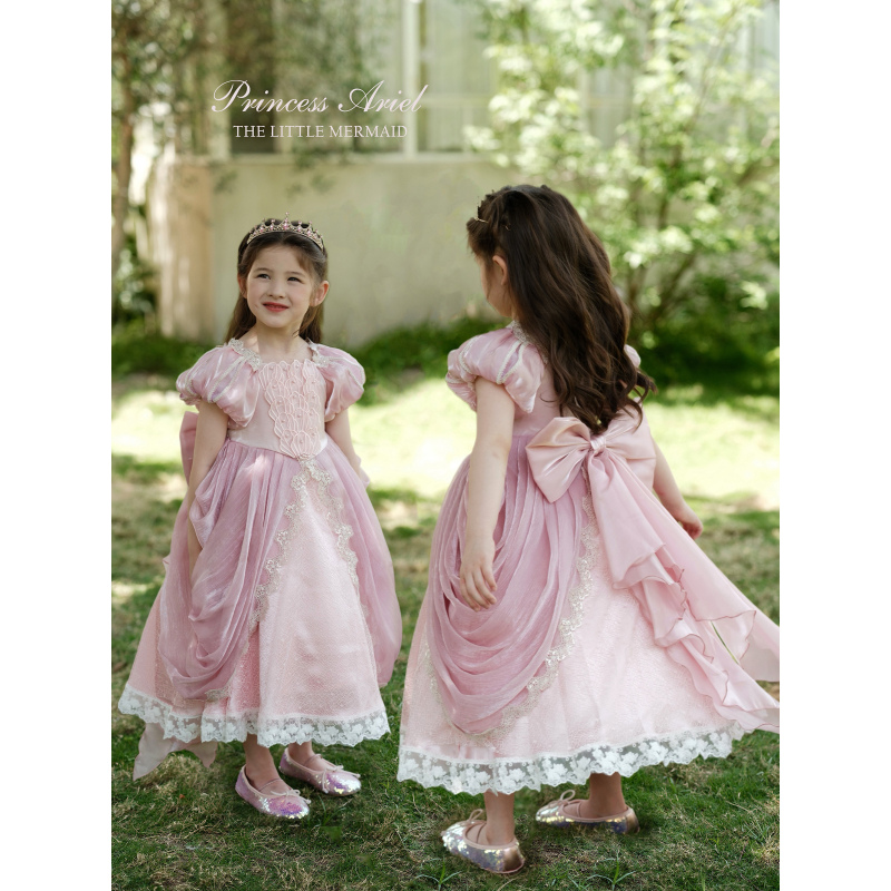 Sonnykids Girls' Autumn and Summer Ariel Princess Dress High-End Light Luxury Shell Puff Sleeve Dress