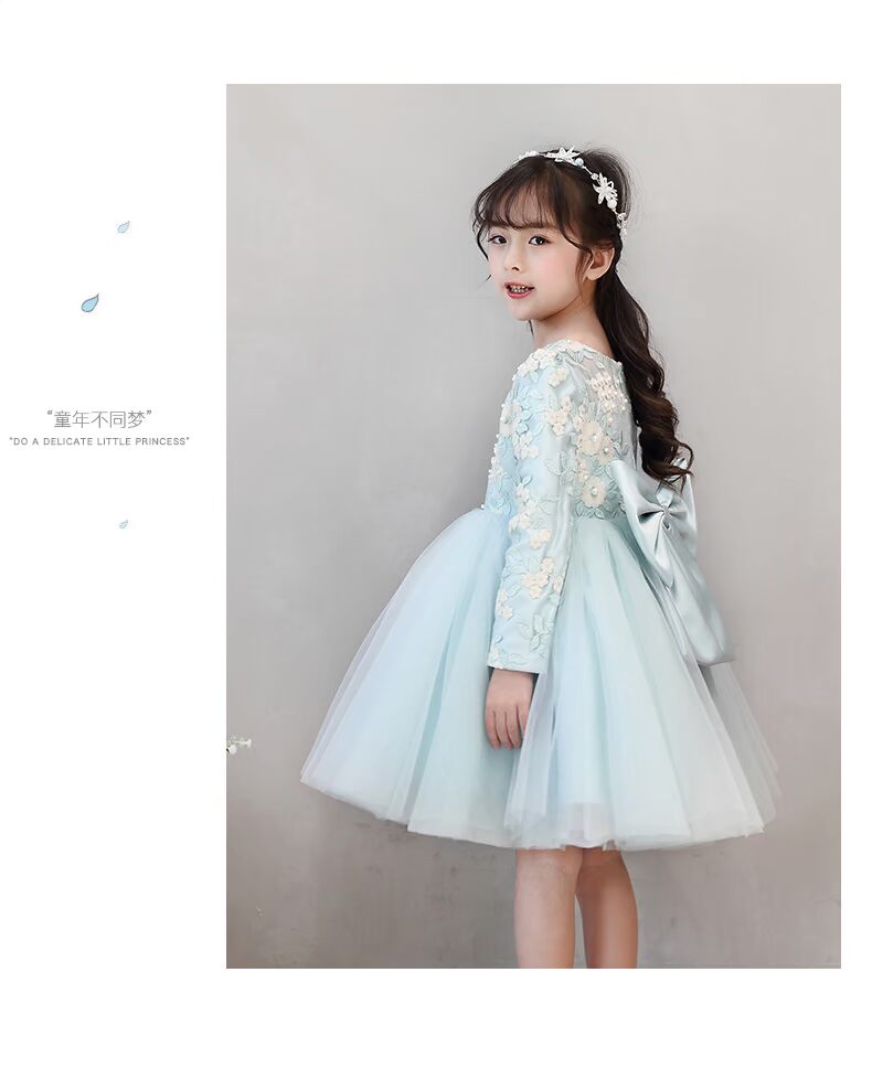 Trẻ em ăn mặc công chúa váy fluffy cô gái mùa thu và mùa đông dài tay sinh nhật hiển thị màu xanh trang phục hoa cô gái váy buổi tối bộ quần áo vest cho bé trai