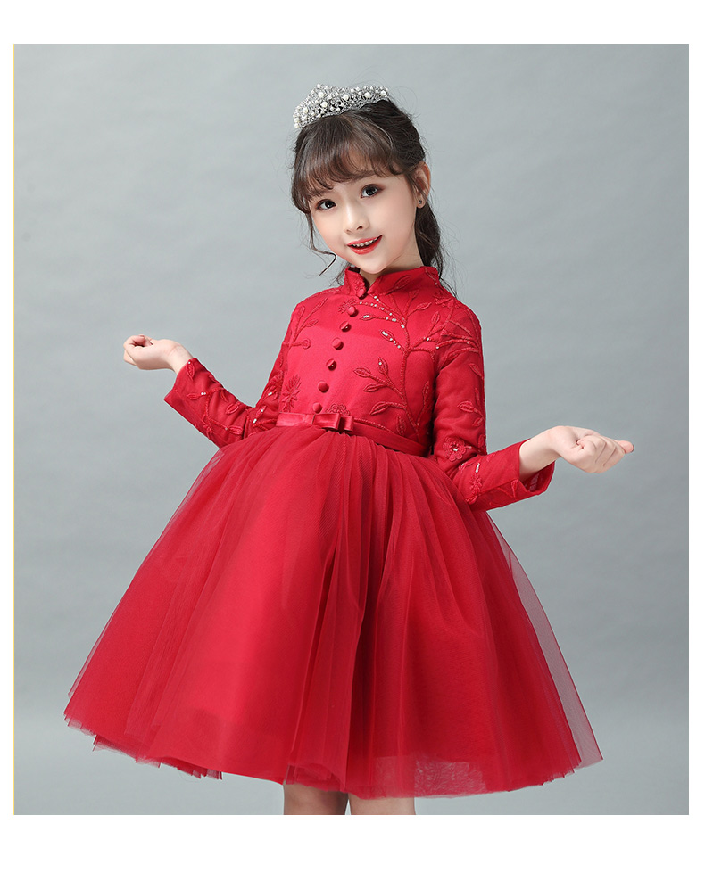 Cô gái váy đỏ công chúa váy pettiskirt mùa thu và mùa đông dài tay sinh nhật trẻ em nhỏ chủ trang phục trang phục buổi tối đồ vest bé trai