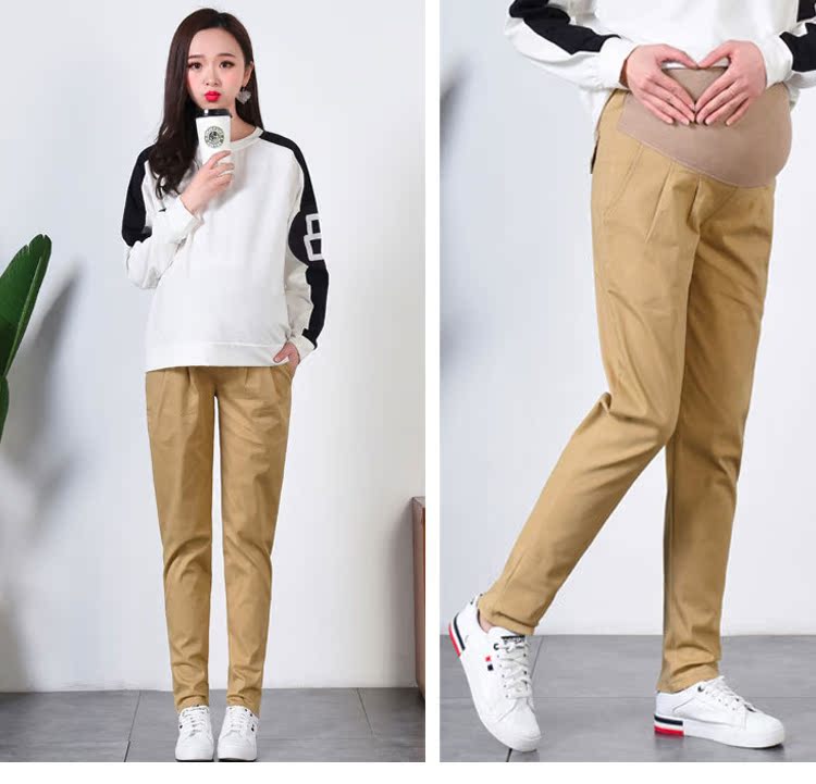 Quần bà bầu size lớn mùa thu đông cộng với quần legging nhung ấm, quần rộng bên ngoài mặc quần harem quần tất bầu