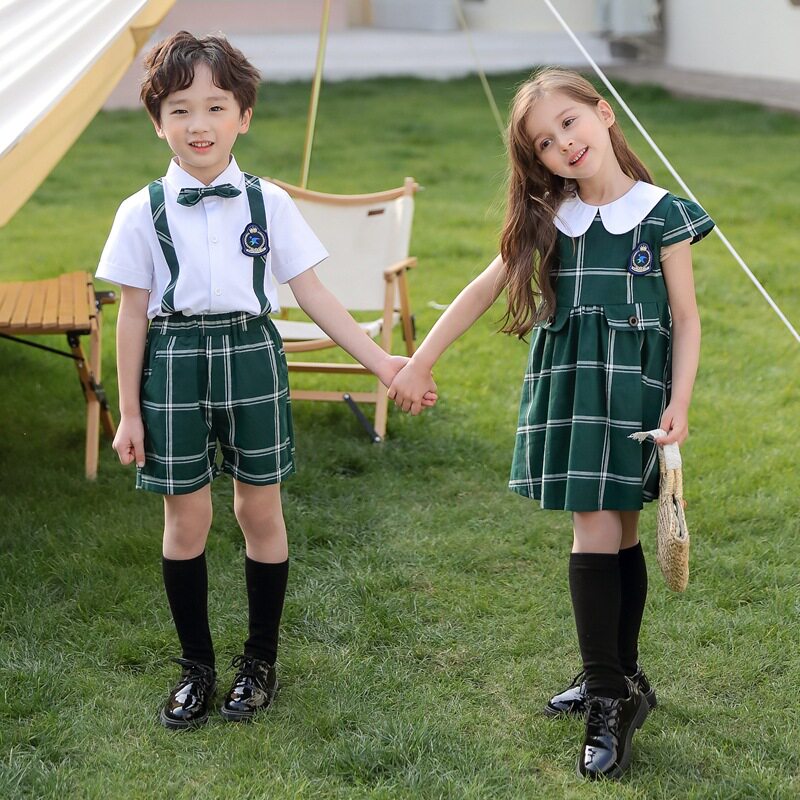 Summer new primary and secondary school students male and female school uniform suit short-sleeved cotton shirt kindergarten uniform graduation season class uniform
