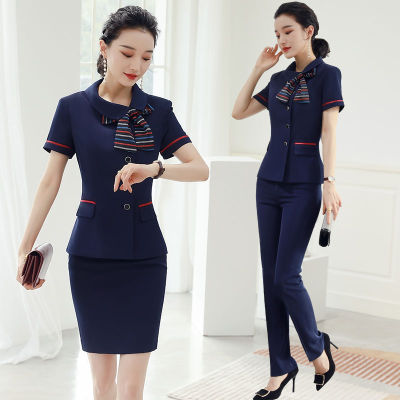 Professional suit female suit fashion temperament catering jewelry store hotel receptionist short-sleeved socialite work clothes