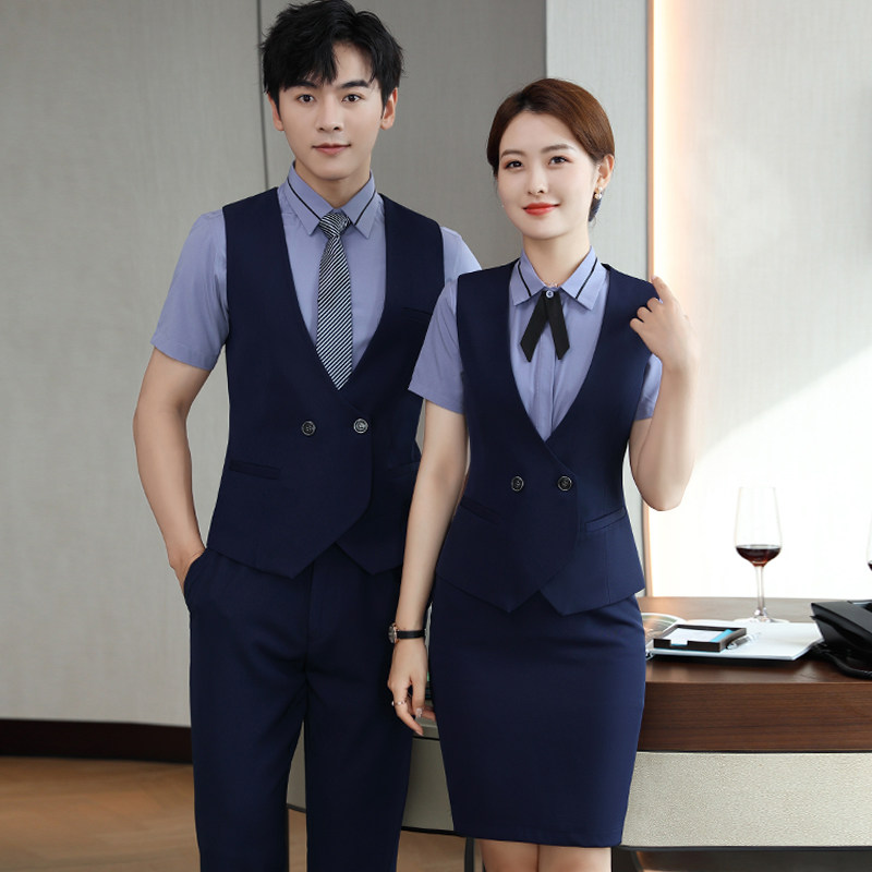 Men and women in the same suit for short sleeve shirts summer hotelsCustomer service dress jewelry shop beauty dress