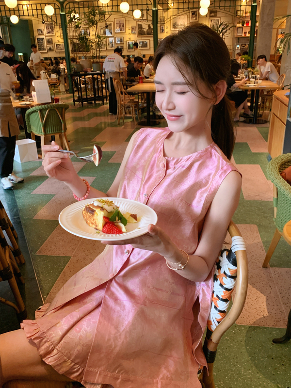 Yuui【Pink Dream】Floating Light Brocade·Silk Vest/Short Sleeve Style/Lace Pleated Skirt 5.29