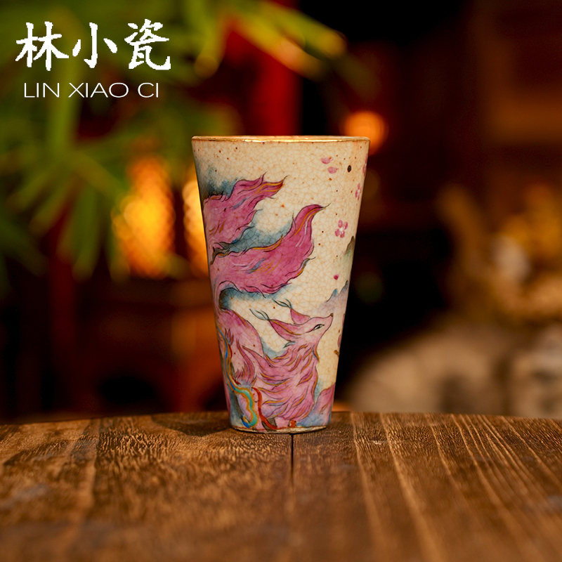 Pink Large Cola Cup from Lin Xiaoci's Jiujue Tang, Hand-Held Latte Cup, Hand-Painted Nine-Tailed Cup by Xiaobu Zhiye Pink Large Cola Cup from Lin Xiaoci's Jiujue Tang, Hand-Held Latte Cup, Hand-Painted Nine-Tailed Cup by Xiaobu Zhiye