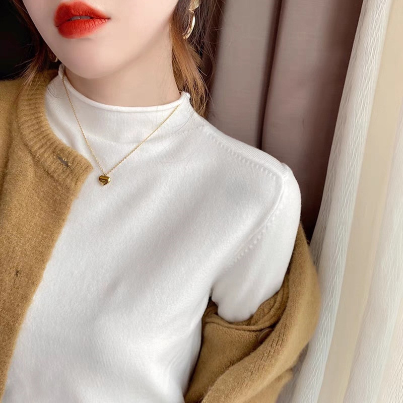 100% Pure Wool Ultra-Fine Worsted Knit Sweater for Women, Rolled Edge Half-High Collar, Soft and Close-Fitting Base Layer, White Thin Sweater 100% Pure Wool Ultra-Fine Worsted Knit Sweater for Women, Rolled Edge Half-High Collar, Soft and Close-Fitting Base Layer, White Thin Sweater