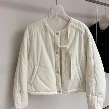 Korean quilted jacket for women in autumn and winter new style high-end round neck cotton jacket with simple design thin cotton coat for women Korean quilted jacket for women in autumn and winter new style high-end round neck cotton jacket with simple design thin cotton coat for women
