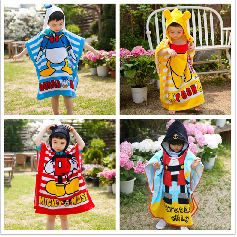 Children's cartoon bath towels pure cotton with cap cloak bathrobe bathrobe for children swimming bathrobe with beach towels