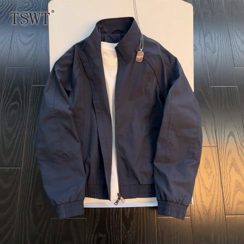 High-End Solid Color American Casual Jacket for Men, New Spring and Autumn Stand-Up Collar Baseball Jacket, Flight Workwear Top High-End Solid Color American Casual Jacket for Men, New Spring and Autumn Stand-Up Collar Baseball Jacket, Flight Workwear Top