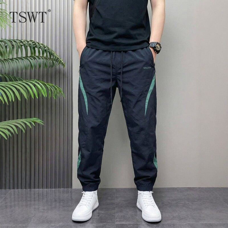 High-End Trendy Patchwork Jogger Pants for Men, New Summer Fashion, Loose Fit, Quick-Dry, Elastic Waist, Trendy Brand Sports Pants