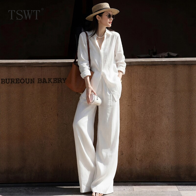 High-End Old Money Style Outfit, High-Quality Linen Suit for Men, Summer Lazy and Relaxed Style, Sun-Protective Shirt, Casual Long Pants High-End Old Money Style Outfit, High-Quality Linen Suit for Men, Summer Lazy and Relaxed Style, Sun-Protective Shirt, Casual Long Pants