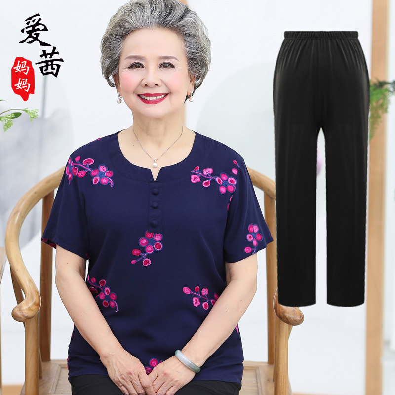 Middle Aged Seniors Summer Clothing Short Sleeves Cotton T-shirt Mom Clothing Summer Blouse Grandma Loaded With Summer Clothing Old Lady Dress