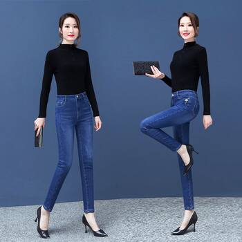 ໂສ້ງກະໂປ່ງ denim ກະທັດຮັດ ແອວສູງ