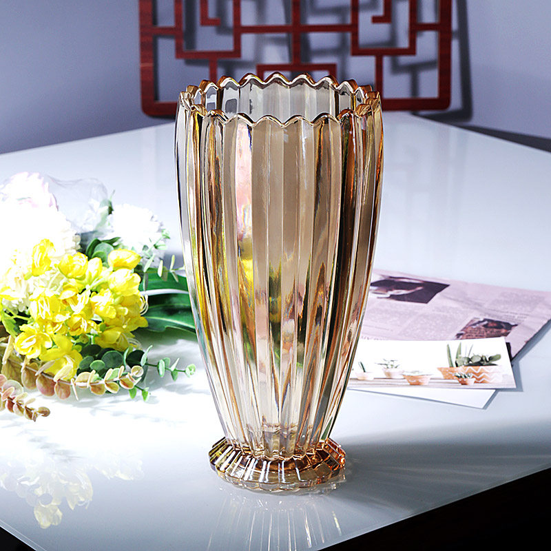 A beautiful and high-end transparent crystal glass flower arrangement, a lucky bamboo vase for fresh flowers, and a light luxury flower arrangement table decoration pic 6