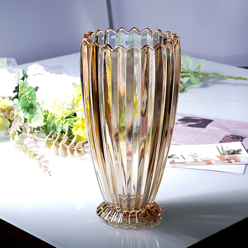 A beautiful and high-end transparent crystal glass flower arrangement, a lucky bamboo vase for fresh flowers, and a light luxury flower arrangement table decoration pic 5