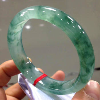 Laokeng burmese ice type floating flower jade bracelet floating green flower round jade bracelet women's transparent jade bracelet bracelet