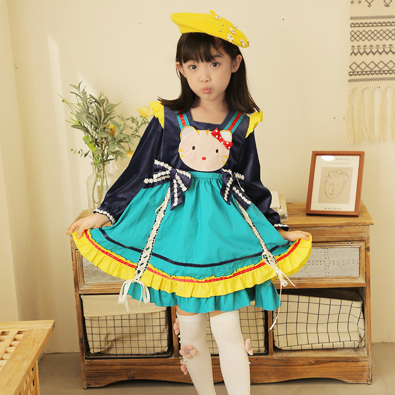 Spring and autumn Lolita cartoon cute kitty roleita girl dress foreign dress princess dress birthday gown
