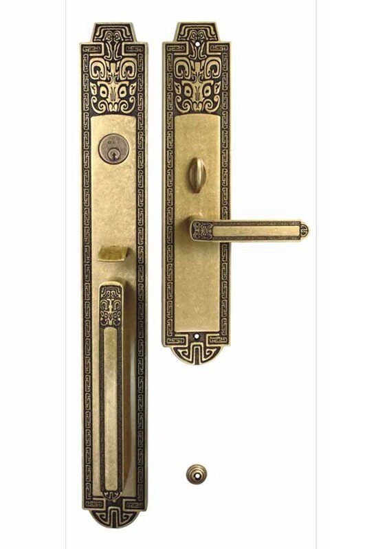 Elegant Han wind Chinese pure copper large door lock villa open door lock ice flower ancient copper AS2031-C02-25