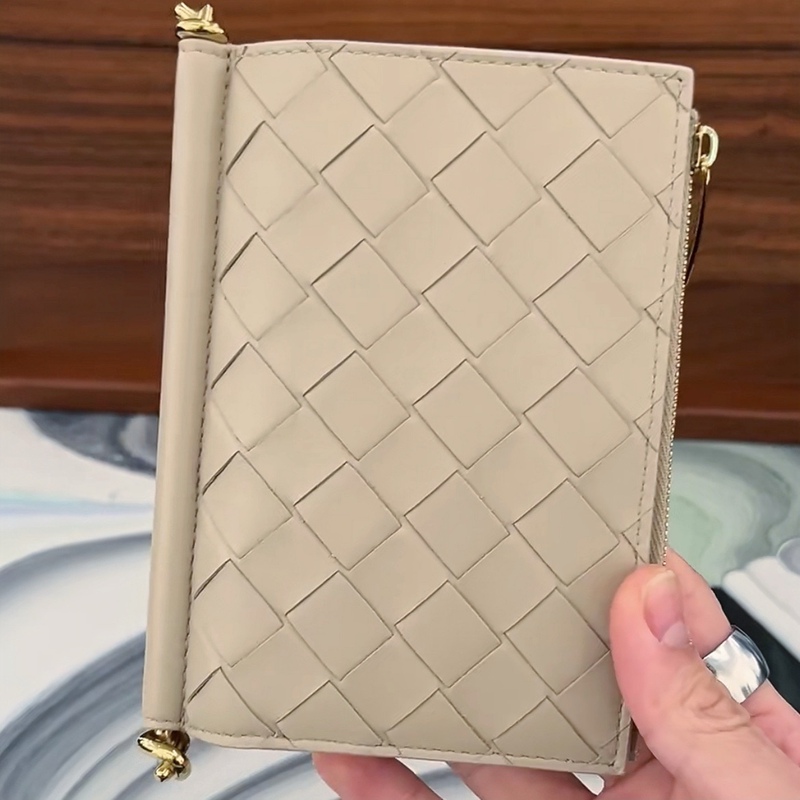 Fashionable Imported Lambskin Genuine Leather Hand-Woven Bag Solstice Zipper Long Wallet Card Holder