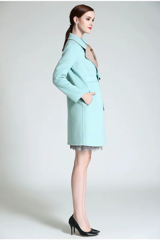Áo khoác dạ nữ mùa đông ấm áp mỏng phù hợp với áo khoác cổ áo Hepburn len len hai mặt dài - Áo len lót đôi
