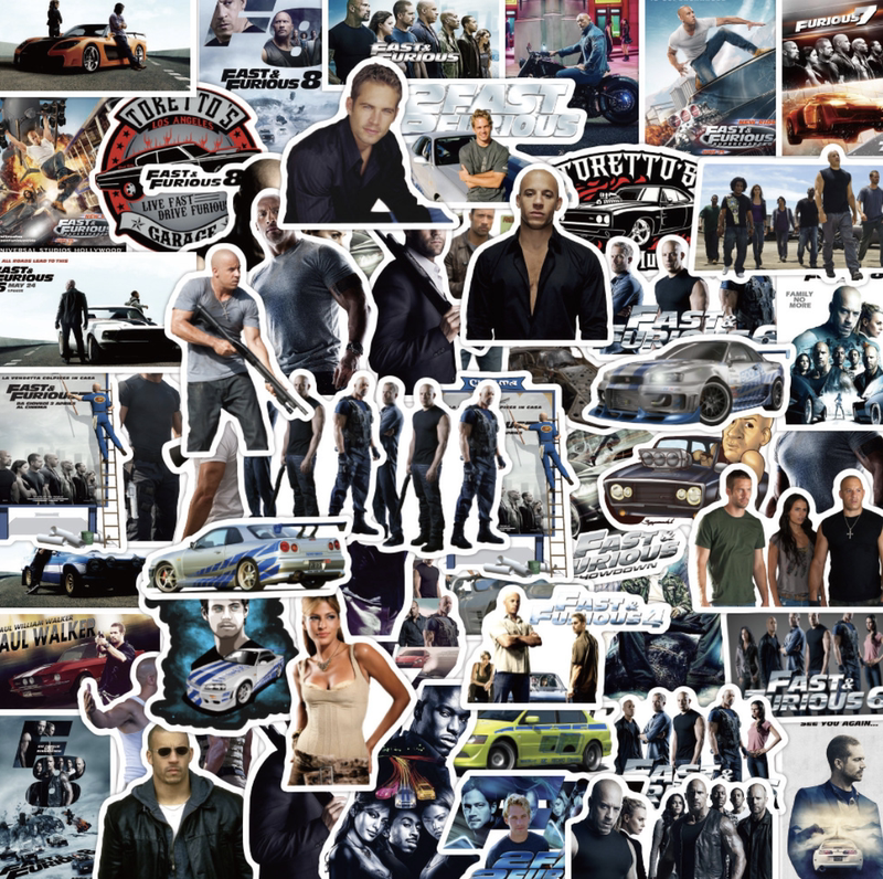 50 Pieces of Fast & Furious Themed Stickers for Luggage, Guitar, Notebook, and iPad