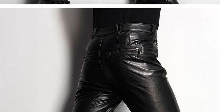 Sequoia Long Hained quần da nam lớp da đầu tiên Slim Harley đầu máy xe máy gió da