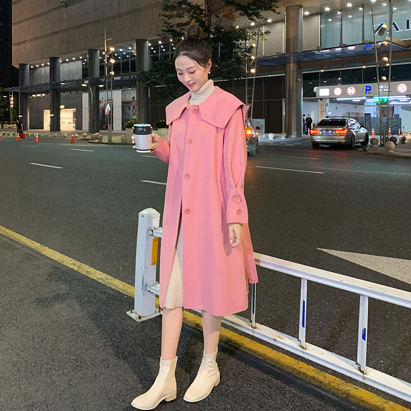 Doll collar Double face cashmere Grand coat Women's medium Long version 2021 autumn Winter new reduced age full wool fur coats