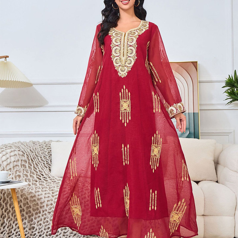 Middle Eastern Indonesian Women's Long Robe New Style Embroidered Tulle Party Evening Dress Dubai Travel Dress Dresses