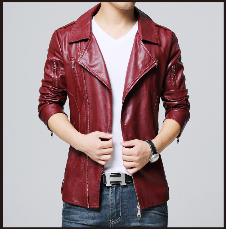 Lapel leather nam chéo chéo Slim phiên bản Hàn Quốc của áo khoác da Pew mỏng phần da Pu đẹp trai xe máy XL áo khoác nam đẹp