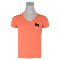 Special 650-P summer mens V-neck short-sleeved T-shirt fluorescent color chest classic logo steel plate cotton