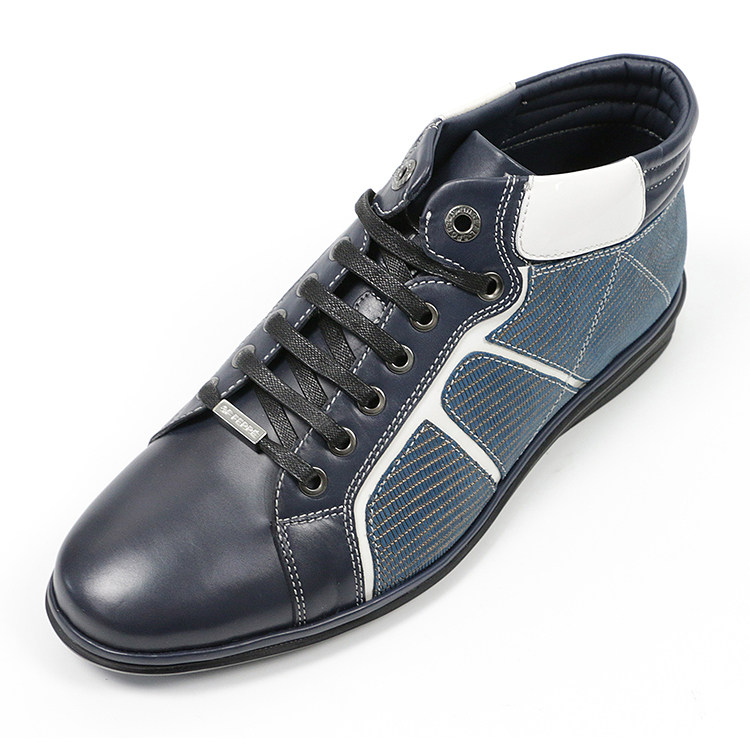 Special 599-GF spring men lacing high cylinder casual leather shoes blue and white splicing calf leather