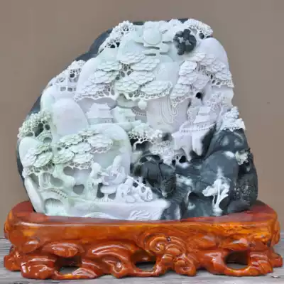 New Nanyang Jade Dushan Jade black and white material artistic conception landscape landscape single jade ornaments living room small table Yejing Shanzi