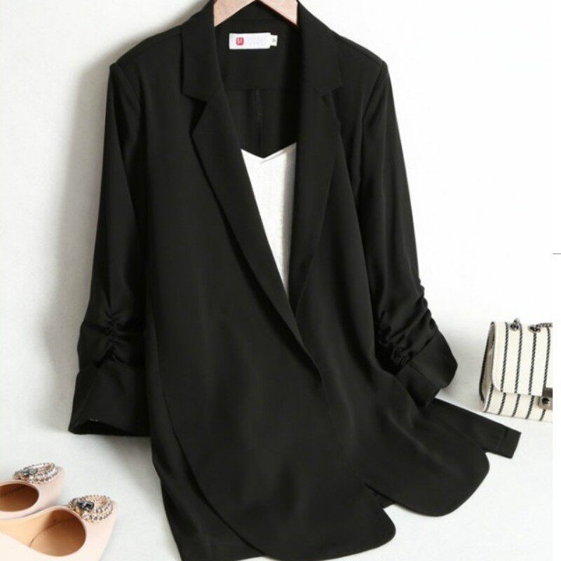 Summer thin cardigan suit jacket female fat mm 200 catties three-quarter sleeve sunscreen large size chiffon suit top