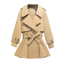 Large size womens khaki short windbreaker coat female fat mm200 pounds autumn fashionable small waist top