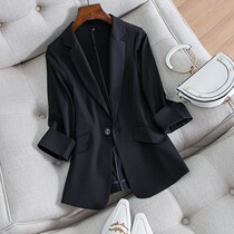 Black small suit female 2021 summer new slim slim thin seven-point sleeve large size drop feel suit jacket