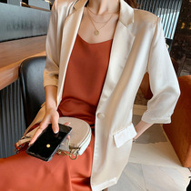 Summer new fat mm thin acetic acid blazer womens size satin suspenders dress suit suit set 200kg