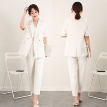 Large-size temperament thin casual small suit female fat mm200 kg loose professional hanging short sleeve suit suit summer
