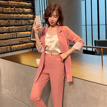 Summer thin quarter sleeve suit suit suit women fat mm200 kg size professional casual ankle-length pants blazer
