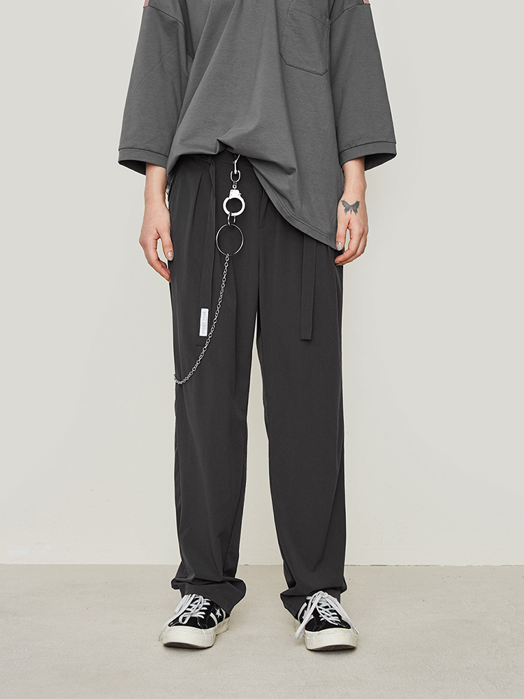 Autumn Hong Kong style simple retro men's trousers casual pants handsome pants thin section non-pleated trousers men's straight loose