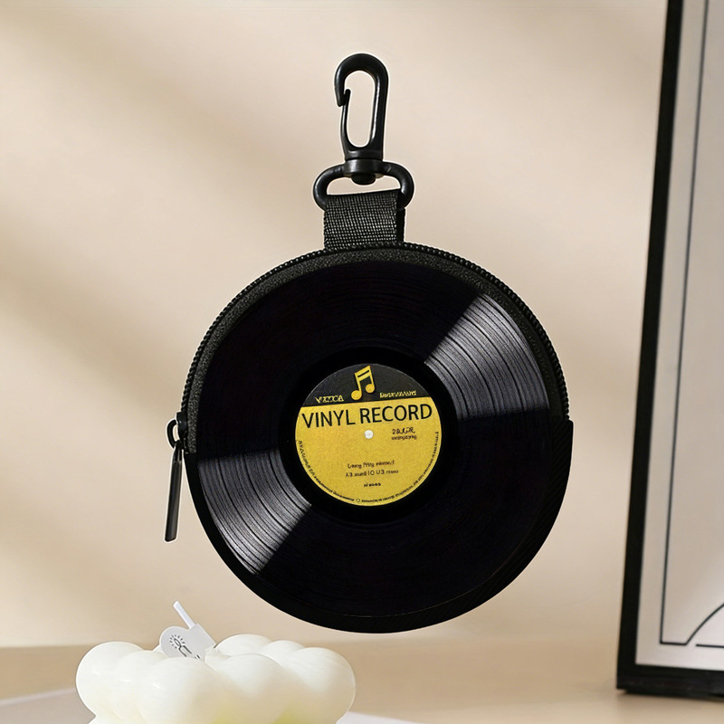 Retro Vinyl Record Coin Purse, Personalized Headphone Storage Bag, Creative Pendant Small Bag, Key Card Holder, Artificial Leather Retro Vinyl Record Coin Purse, Personalized Headphone Storage Bag, Creative Pendant Small Bag, Key Card Holder, Artificial Leather