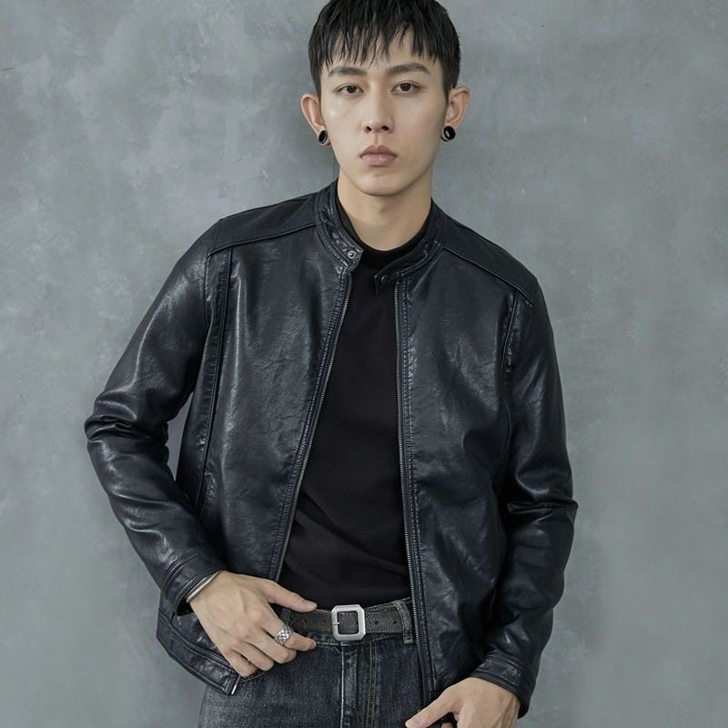 Высококачественная кожаная куртка Haining leather, мужская осенне-зимняя трендовая новая тонкая мотоциклетная куртка с воротником-стойкой, куртка из овчины