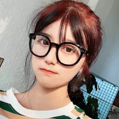gm black frame glasses female little Fugui with ins Net red plain face retro big round frame anti blue light myopia frame