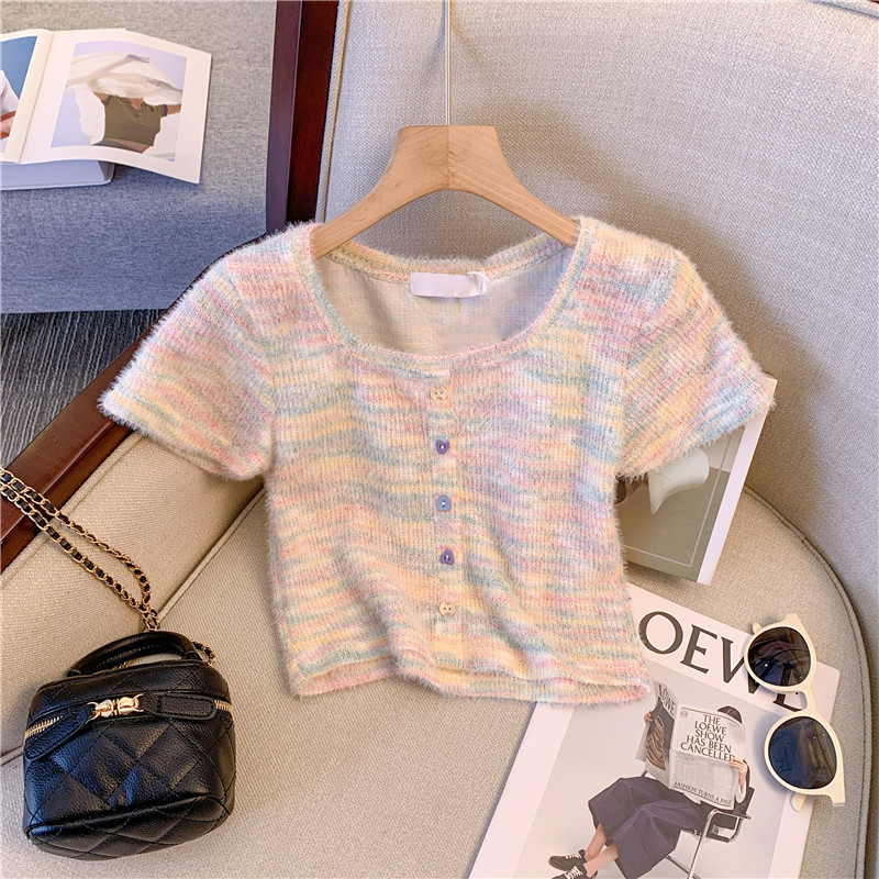 The Store Has Withdrawn the Cut-Label, Super Pretty, Colorful, Sweet Knit Top for Women, New Summer Design, Super Pretty Short Top