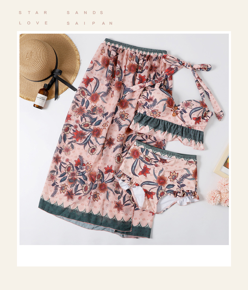 Cặp đôi đồ bơi ngực nhỏ gợi cảm chia đôi bikini áo tắm ba mảnh nữ quần đi biển trong gió nghỉ hè - Vài đồ bơi 	đồ đôi tắm biển đẹp