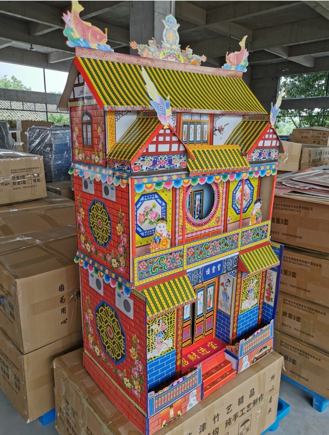 Type 75 paper bamboo frame villa spirit room Wangyunlou ghost house ghost house white thing sacrifice fast-installed folding bamboo frame ghost house